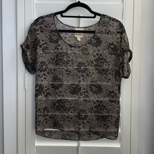 Floral lace print sheer top